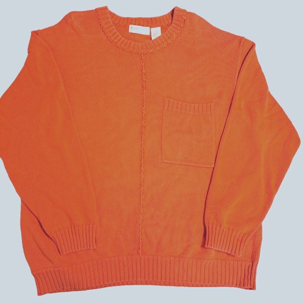 Elizabeth Women's 2 Orange Long Sleeve Crew Neck Cotton Pullover Pocket Sweater
